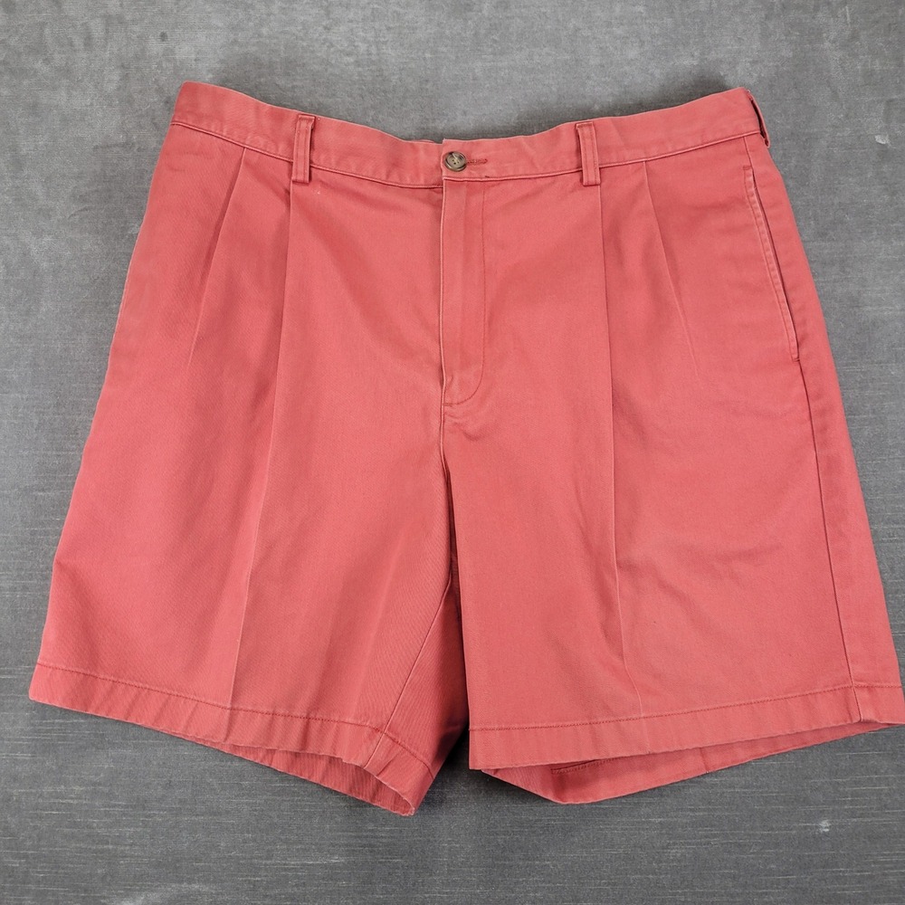 LL Bean Vintage Mens Salmon‎ Pink Andrew Short Pleated Chino Cotton 40